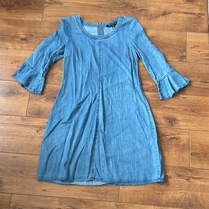Blue Flare Sleeve Denim Dress